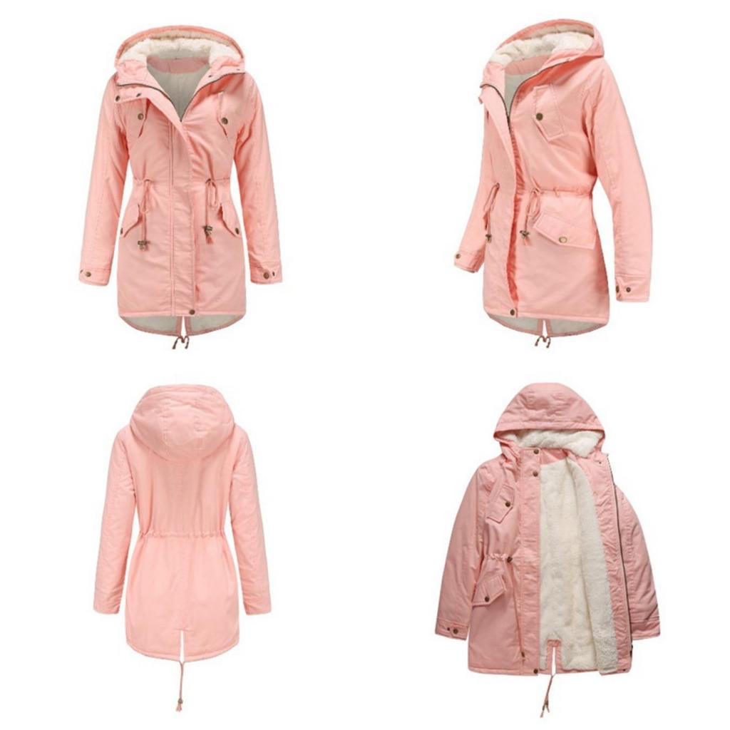 Manteau Parker à Col Capuche Coton Manteau Zippé Mi-Long Saison Hiver Manteau Chaud et Moelleux avec Veste en Coton