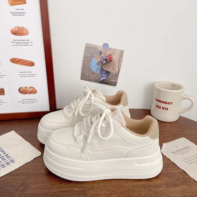 Height-increasing platform white shoes women's new niche casual bread shoes versatile fashion student board shoes