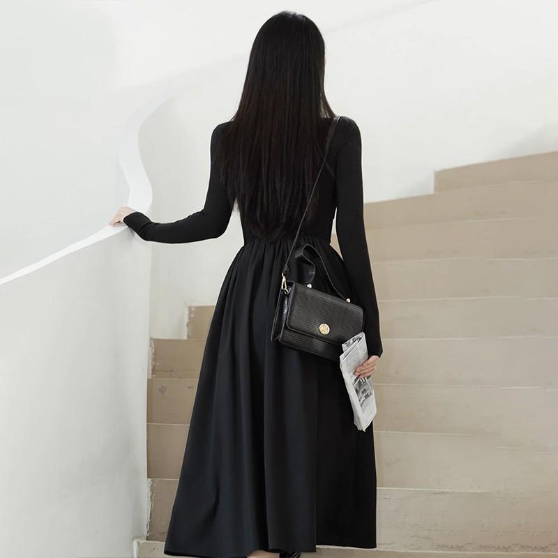 Black Long Dress Dress Women's Early New Fashion Slim Fit and Thin Temperament Beautiful Long Skirt
