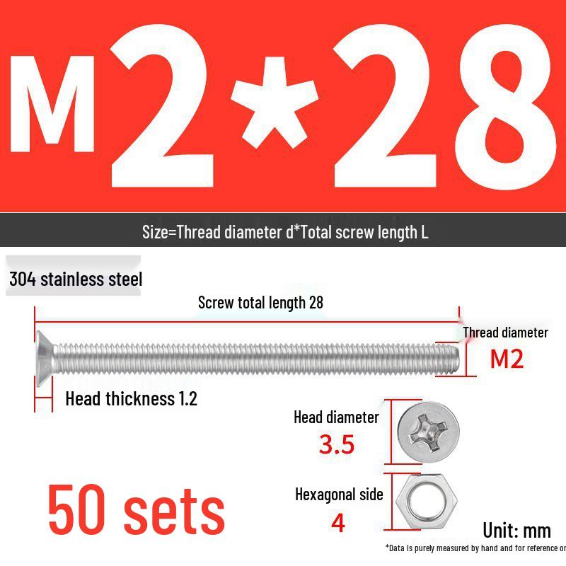 304 Stainless Steel Extra Long Phillips Flat Head Screws and Nuts Set (2M, 3M, 4M)