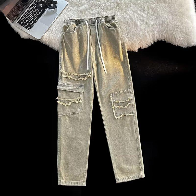 

Мужские прямые джинсы JYL Винтажные с заплатками на коленях Повседневные Универсальные Узкие Джинсовые Брюки XXXL андроид зеленый