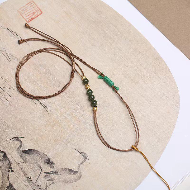 Chinese Hetian Jade Bead Pendant Cord - National Style Necklace for Jade Pendants