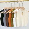 Fashion Half Turtleneck Hollow Out Knitted Tank Top Summer Women Casual Solid Color Sleeveless Vest
