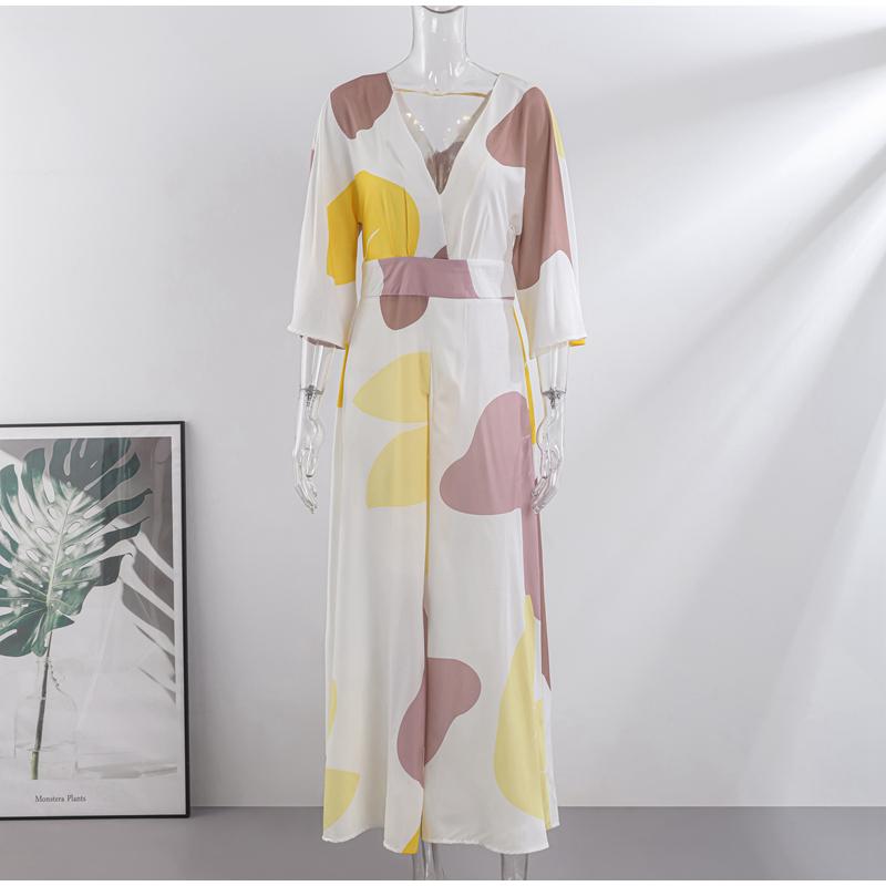 Mode V-ausschnitt Gedruckt Taille-schließen Kleid Frauen Frühling Elegante Schlanke Temperament High-taille Kleider Weibliche Pendler Kleidung