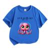 Kids 4-15 Years 100% Cotton Crew Neck Short Sleeve T-Shirt, Cute Cartoon Octopus Printed Casual Summer Top for Boys Girls, Size 104-170 Breathable Sof