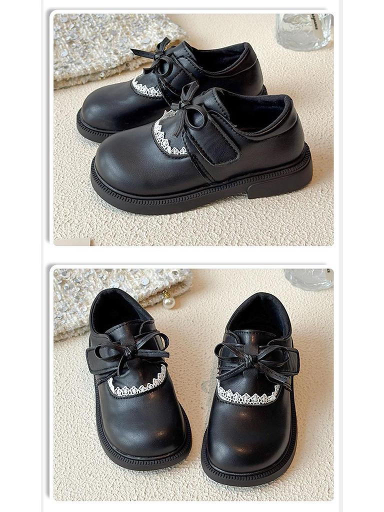 Sapatos de Princesa com Laço de Couro para Meninas com Sola Macia e Acabamento em Renda para Primavera e Outono