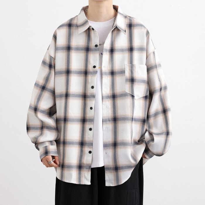 

Новая японская рубашка средней длины на весну для мужской моды, трендовая повседневная клетчатая рубашка 3XL