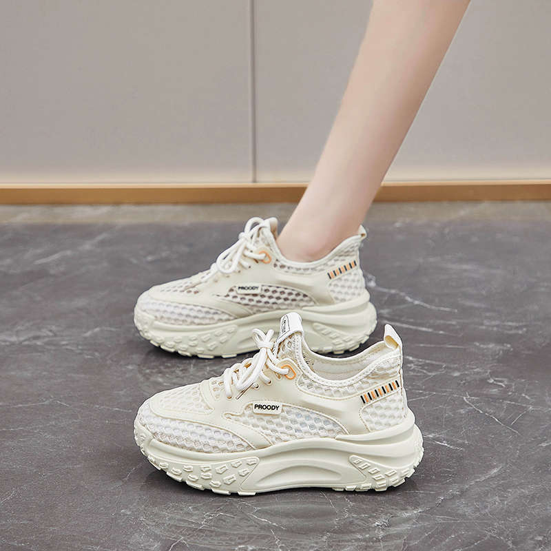 Thick-soled Dad Shoes Women's New Summer Breathable Mesh Hollow Soft Sole Thin Mesh Shoes Sports Lightweight Women's Shoes