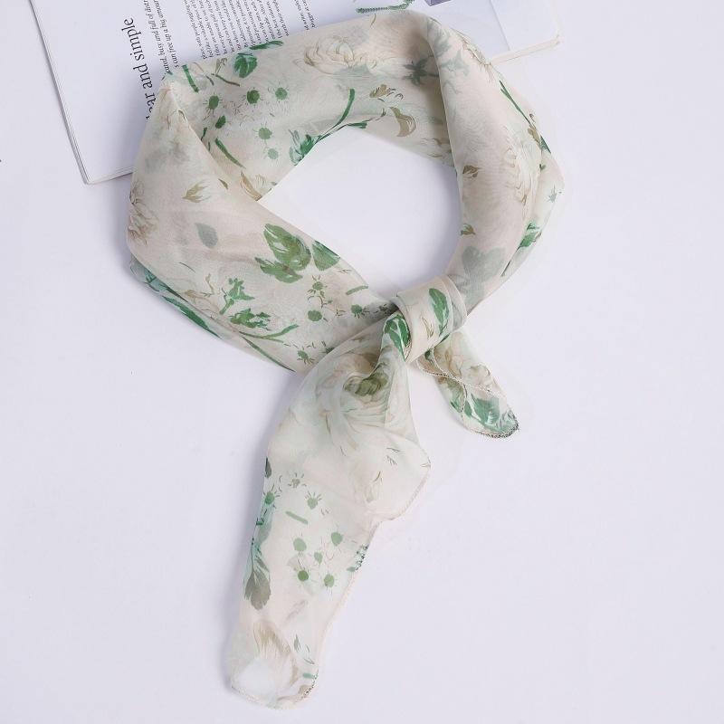 Solid Color Silk Square Scarf Spring and Autumn Thin Mulberry Silk Scarf for Women's Summer Sun Protection Gauze Scarf Versatile Neck Protection Scarf