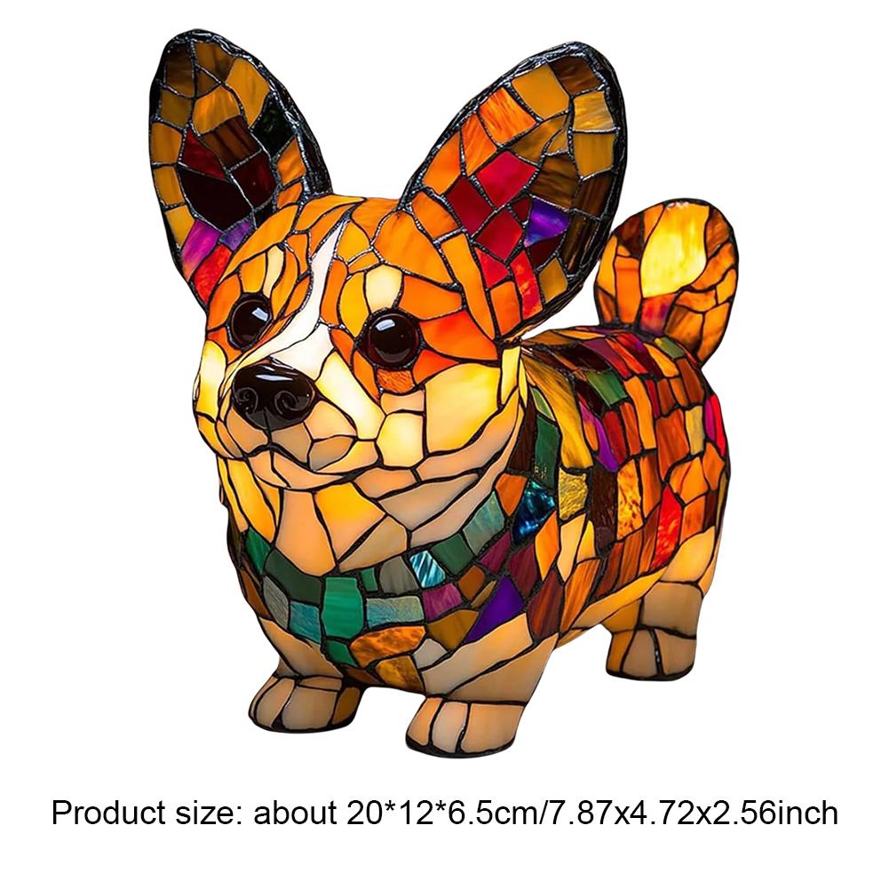 Colored Resin Animal LED Light Dog Series Art Night Light 3D Stained Resin French Handmade Table Lamp Pet Bedroom Ornaments