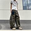 Herren lockere Camouflage gewaschene Jeans mit aufgesetzter Tasche, geradem Bein, lässige Jeans