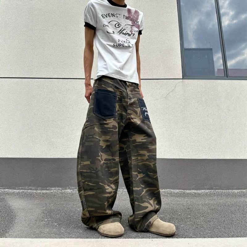 Herren lockere Camouflage gewaschene Jeans mit aufgesetzter Tasche, geradem Bein, lässige Jeans