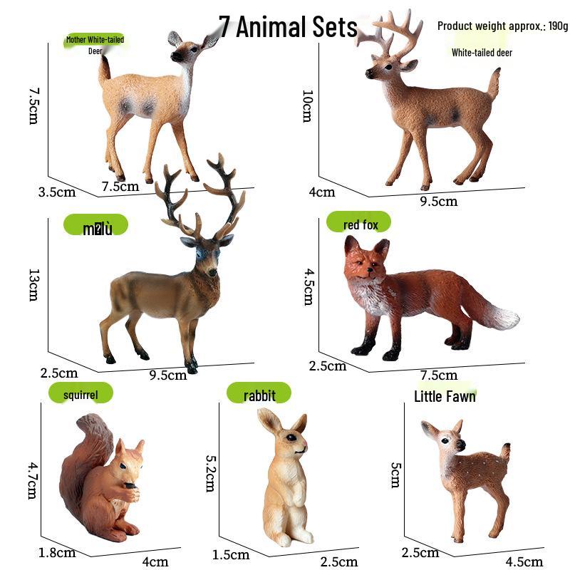 Wild Jungle Animal Models: Mini Pig, Deer, Fox, Squirrel, Elk & Raccoon Toys