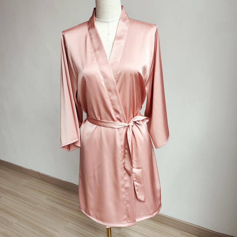 Single nightgown women's imitation silk cardigan spring and autumn new loungewear summer ice silk pajamas sexy kimono morning gown