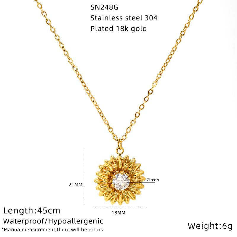 Ожерелье из титановой стали с подсолнухом и глазом дьявола, женский замок, премиальная бирюзовая цепочка для ключицы, кулон