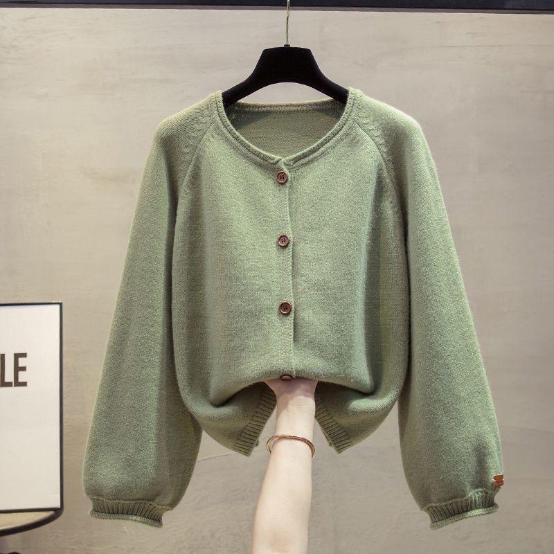

Women s 2025 Autumn/Winter Loose Knit Round Neck Sweater Coat - Thickened, Fashionable, Lazy Style Cardigan. Small зелёный