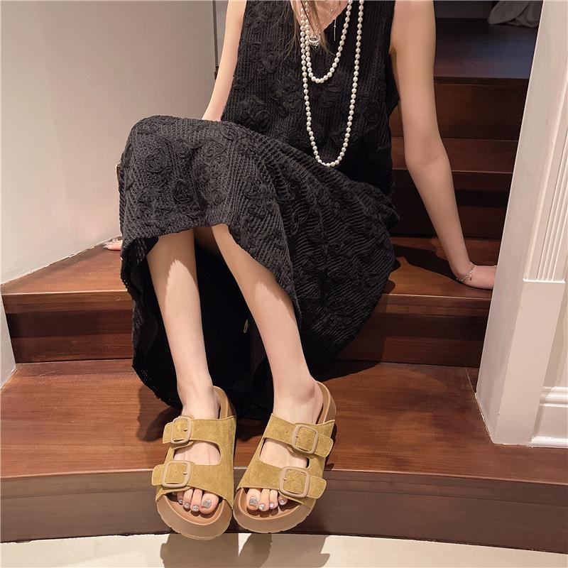 Fashion Smile Women Slippers Retro Trend With Buckle Slippers Summer Casual Women Shoes Comfortable Beach Slippers Round-headed Slippers