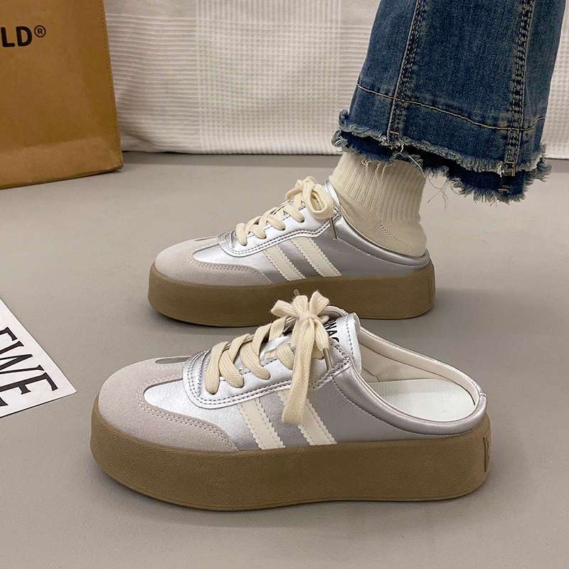 Baotou slippers women's 2025 new summer outer wear one pedal white shoes thick soles without heel half drag German training shoes