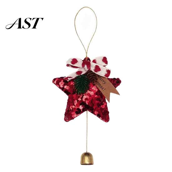 Durable Polyester Ornaments Glitter Star Bell Ornaments, Sequin Hanging Decoration with Bow Pine Xmas Tree Accessories Cone, Sparkly Christmas Pendant