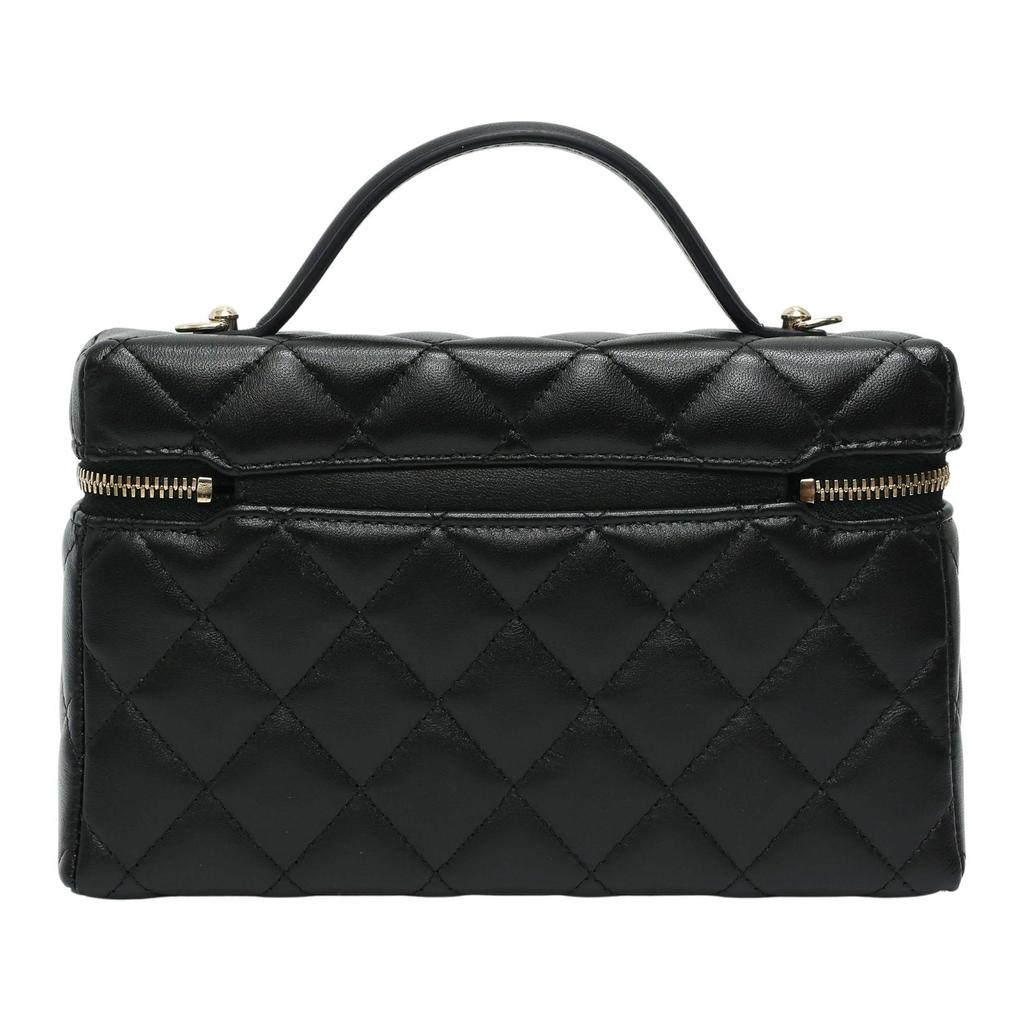 Chanel 25c Boucle Dorée Motif Diamant Chaîne en Cuir Logo de Marque Fermeture à Glissière Sac Bandoulière Messager Simple Sac à Main en Peau d'Agneau Noir pour Femme