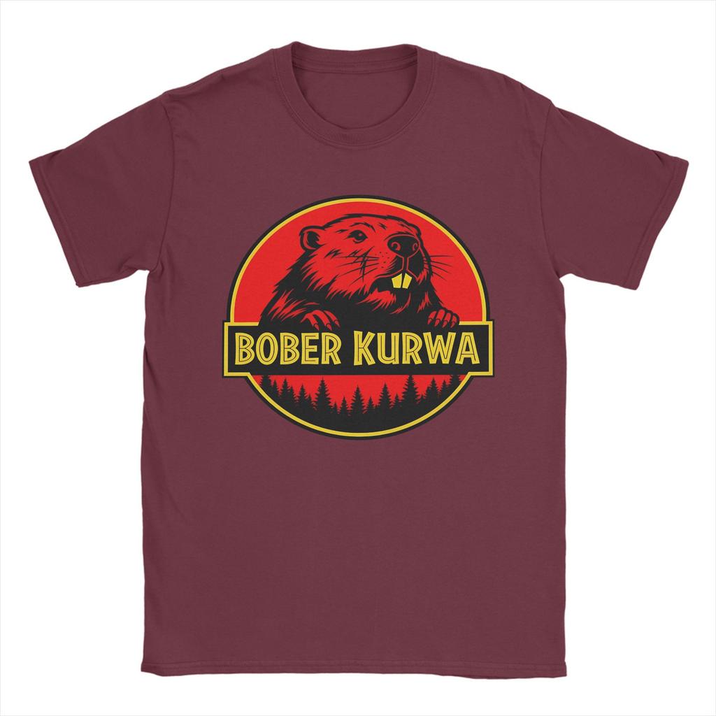Men's Synthwave Polish Beaver Meme Bobr Bober Kurwa T Shirt  Pure Cotton Clothing Vintage Short Sleeve Tees Gift Idea T-Shirts