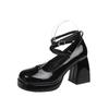 2025 spring new winding belt high heels thick heel waterproof table single shoes Japanese casual tide with Mary Jane shoes women
