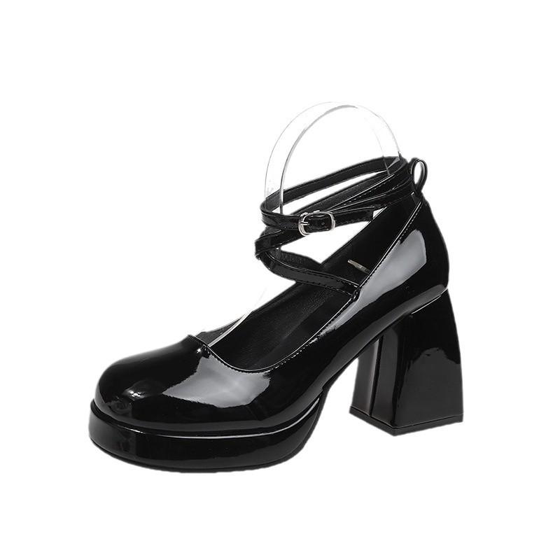 2025 Spring New Winding Belt High Heels Thick Heel Waterproof Table Single Shoes Japanese Casual Tide with Mary Jane Shoes Women