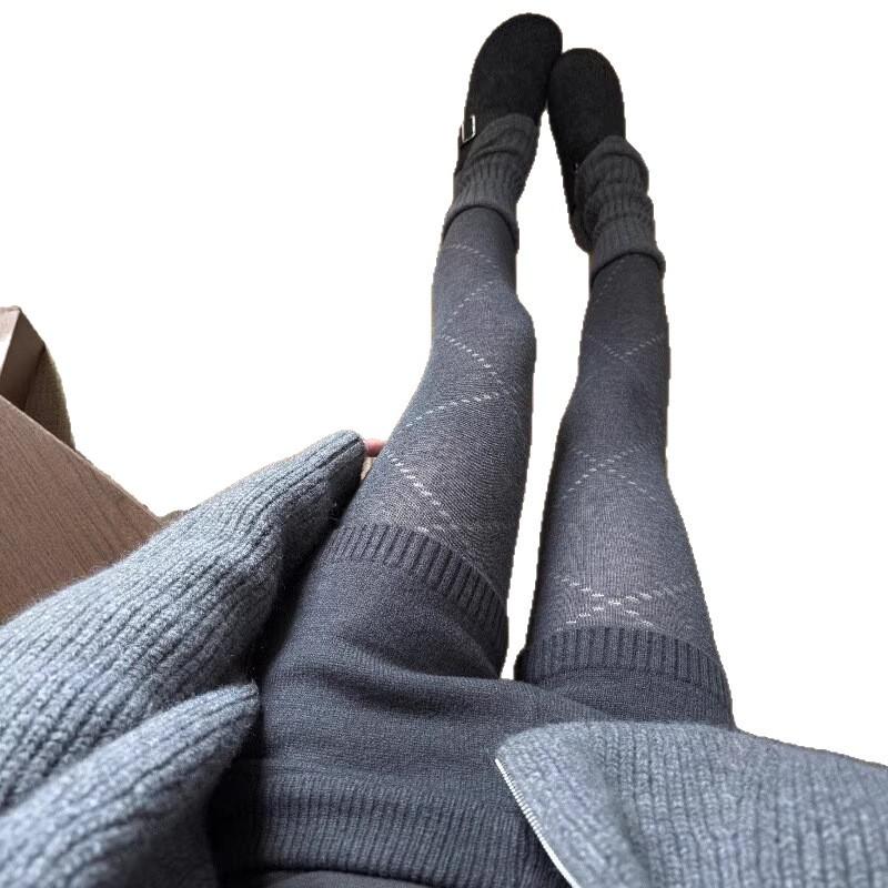 High-End Gray Rhombus Pattern Leggings Pantyhose Autumn And Winter Explosion Micro-Pressure Thin Small Fragrant Pantyhose Beautiful Leg Socks