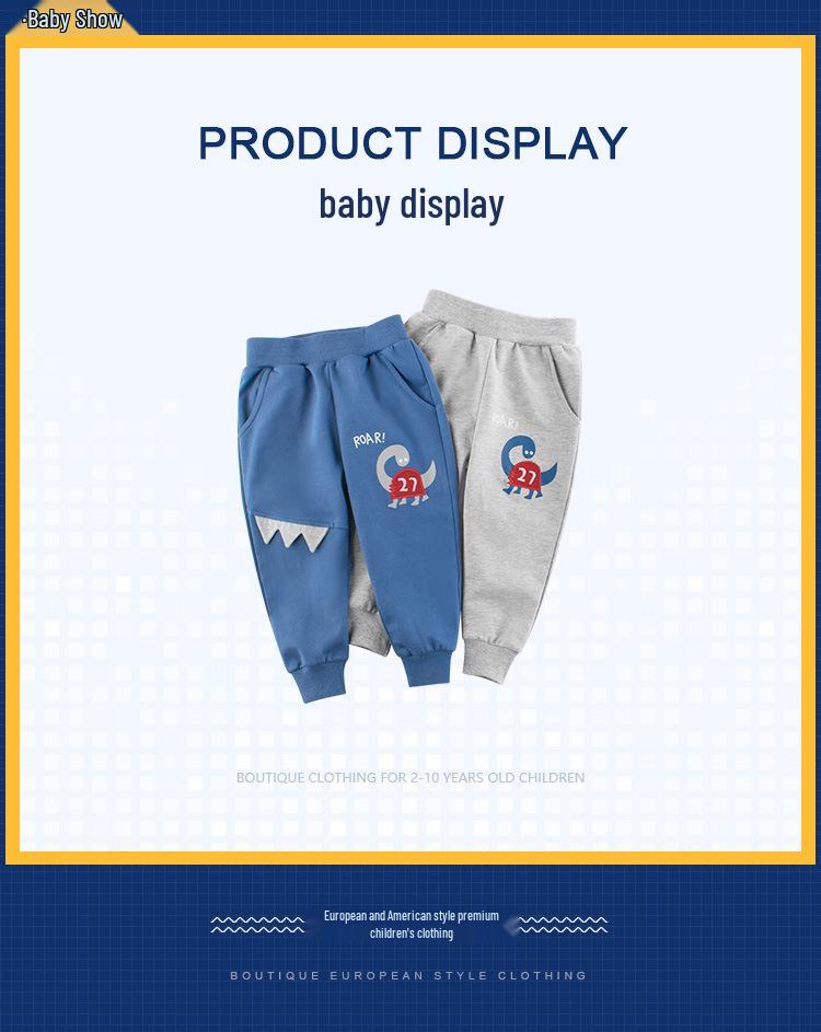 27kids Korean-Style Dinosaur Sweatpants for Kids - Spring/Autumn 2024 Collection