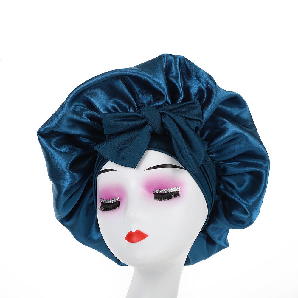 Leopard Print Wide Brim Sleep Cap with Bowknot - Faux Silk Hair Care Turban