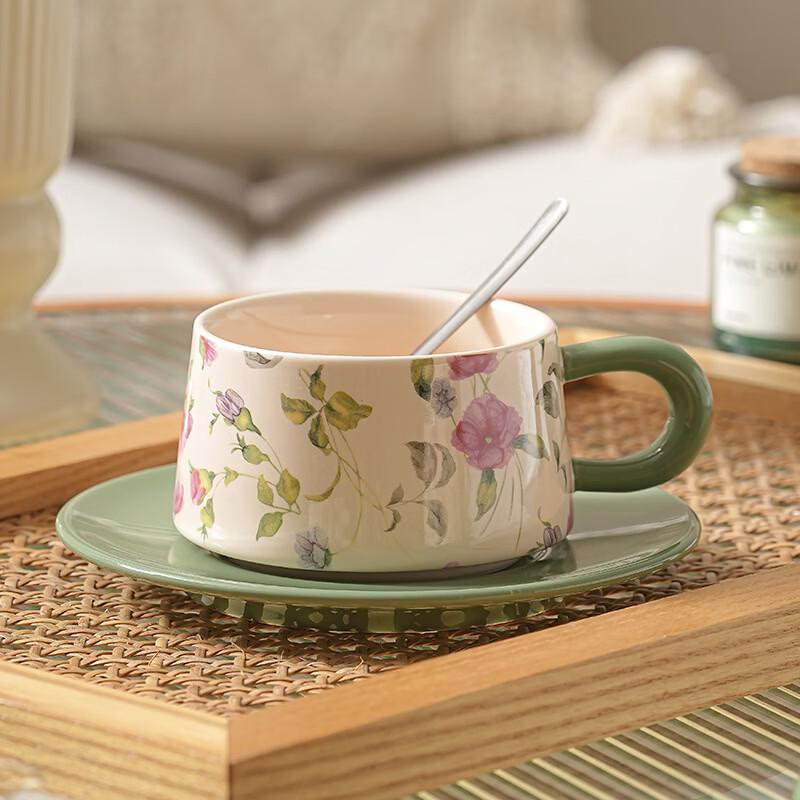 TLXT Floral Ceramic Coffee Cup and Saucer Set