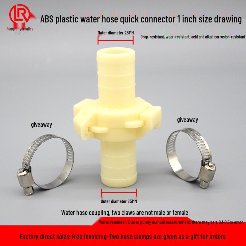 Durable ABS Plastic Quick-Connect Water Hose Connector, Corrosion & Drop Resistant, Available in Sizes: 1, 2, 3, 4 Inch.