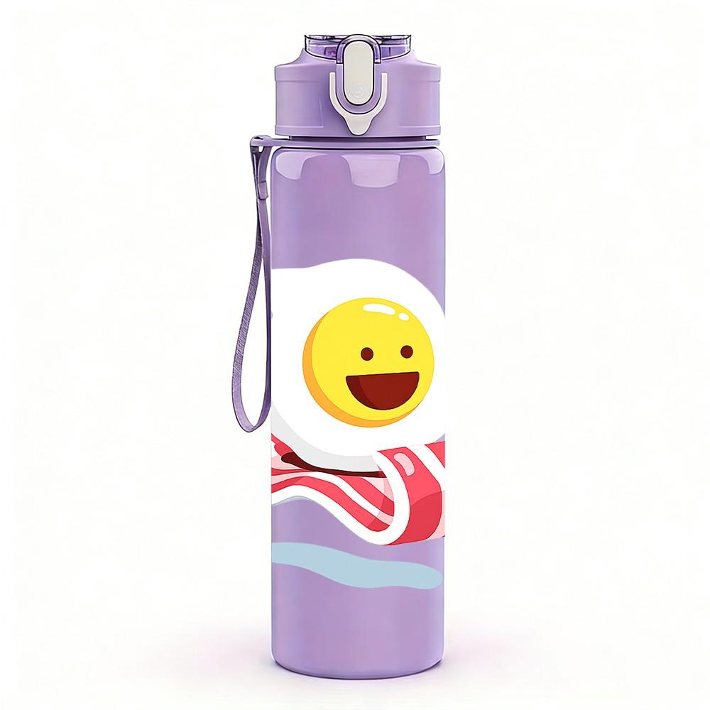 1PC Bread Cartoon Pattern 750ml Color Plastic Sports Water Bottle Leakproof Flip Straw Lid Suitable for Sports Office Home Use