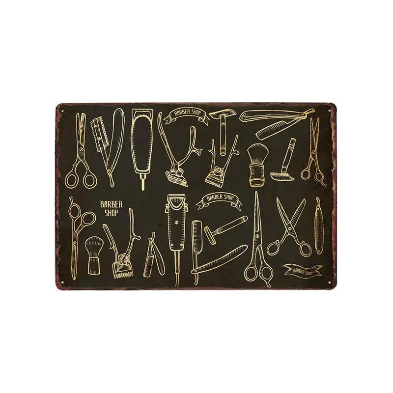 Hohappyme Vintage Barber Shop Metal Signs Barbershop Poster Bar Pub Retro Plaque Haircut and Shave Beard Iron Plates 20x30 Cm