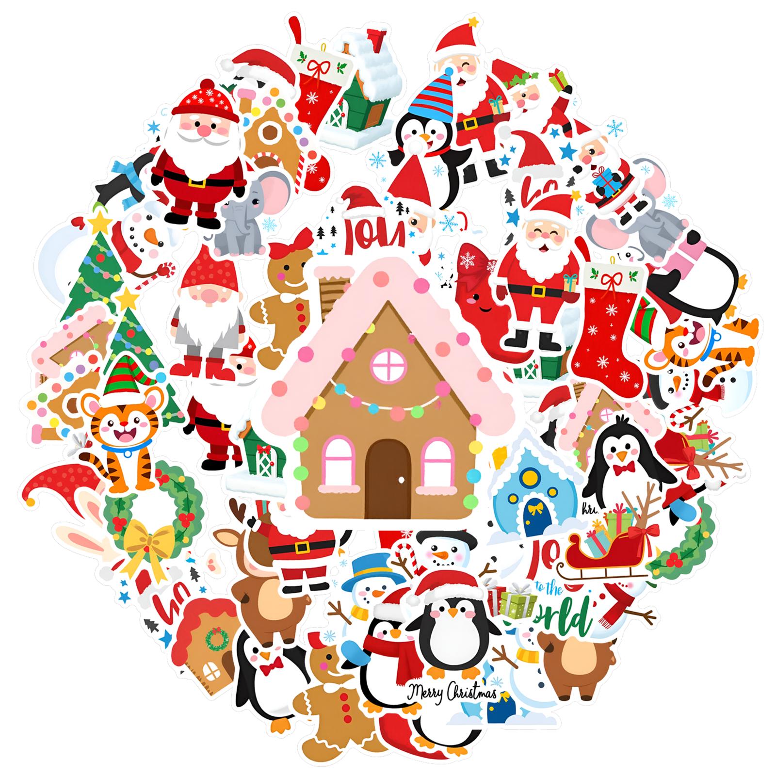 

35pcs-50pcs Cute Santa Claus Stickers Joyful Christmas Stickers Holiday Stickers For Laptop Motorcycle Luggage Phone