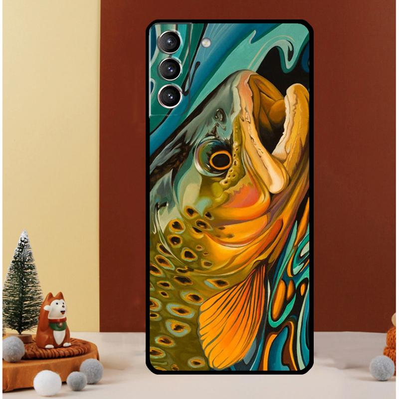 Brown Trout Fly Fishing Case For Samsung Galaxy S24 Ultra S23 S22 S21 S20 FE Note 20 S8 S9 S10 Note 10 Plus Cover