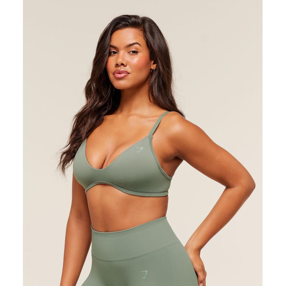 Gymshark Soft Sculpt V Neck Sports Bra Unit Green B5b9n Ecjf