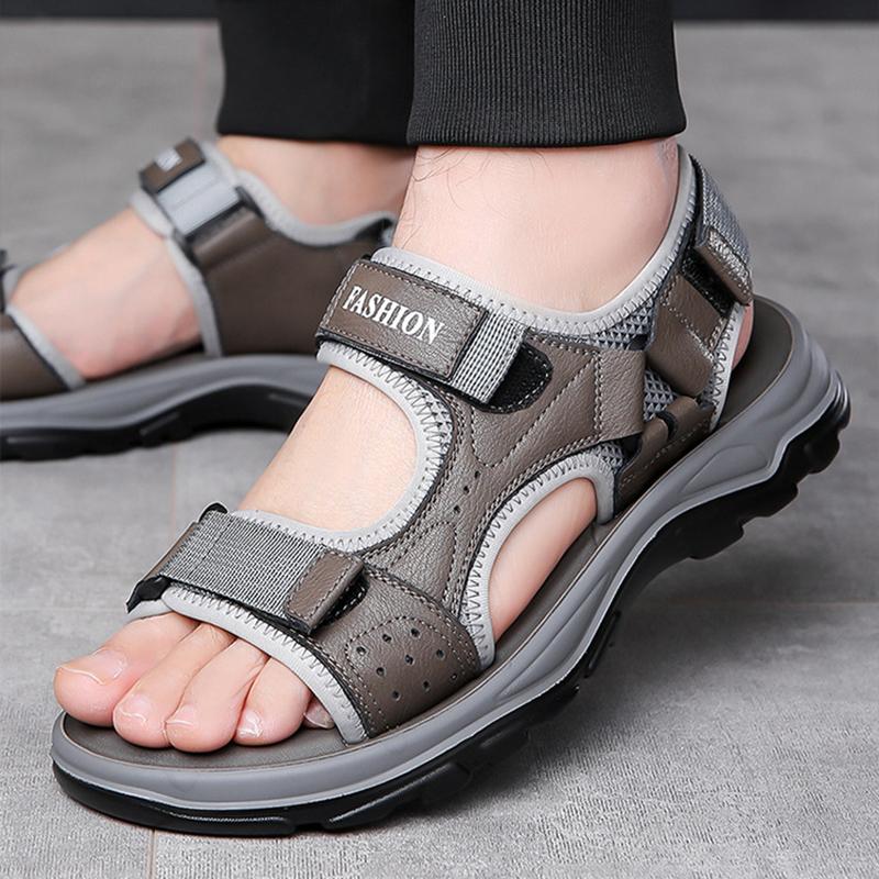 

Модные летние мужские сандалии из искусственной кожи, мужские тапочки, мужские сандалии, модные тапочки, римские сандалии, нескользящая мужская дорожная пляжная обувь, новинка 2024 г. 44 серый