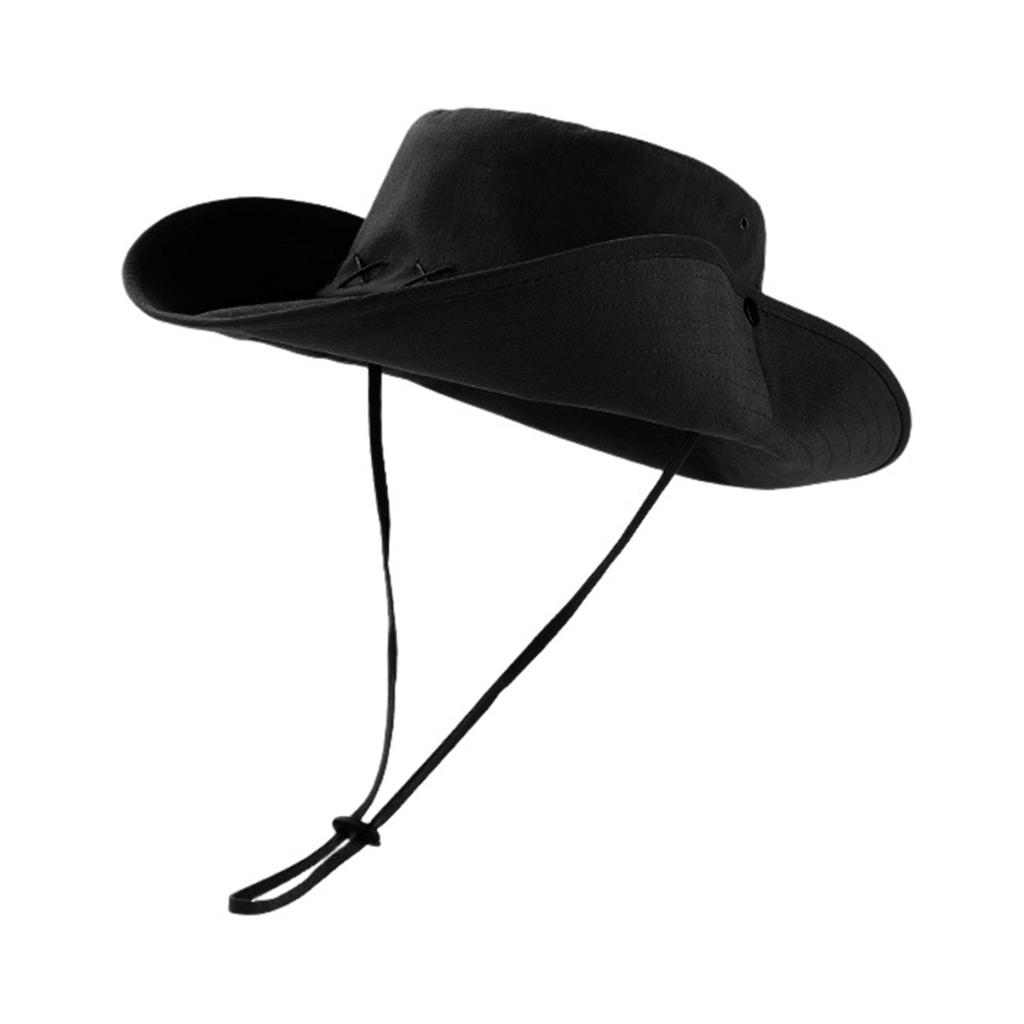 Summer Hiking Cowboy Hats Western Cowboy Hats Drawstring Versatile Sun Shade Bucket Hats for Fishing Camping Traveling