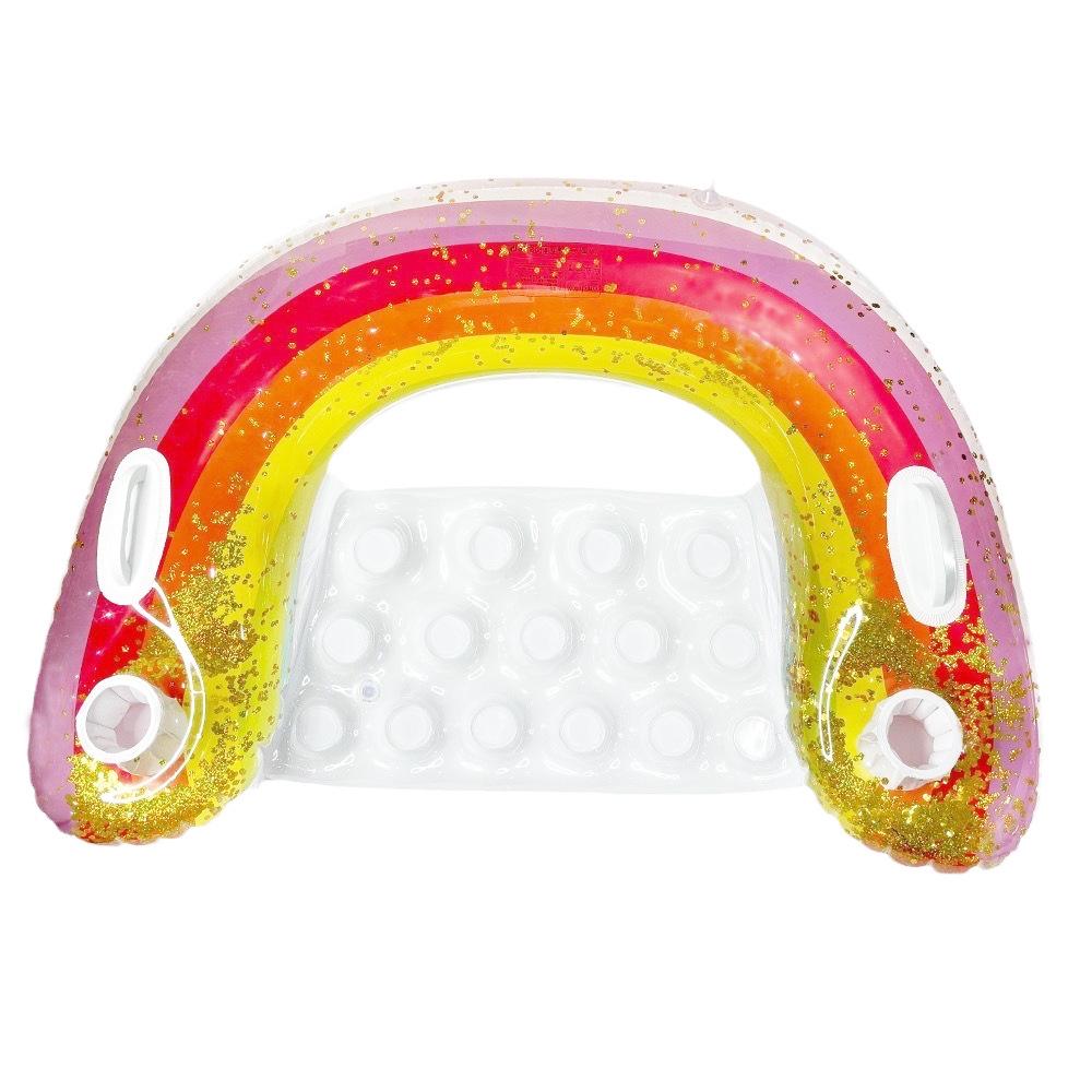 Plus Size Sequin Flamingo Backrest Swim Ring with Drink Holder & Handles