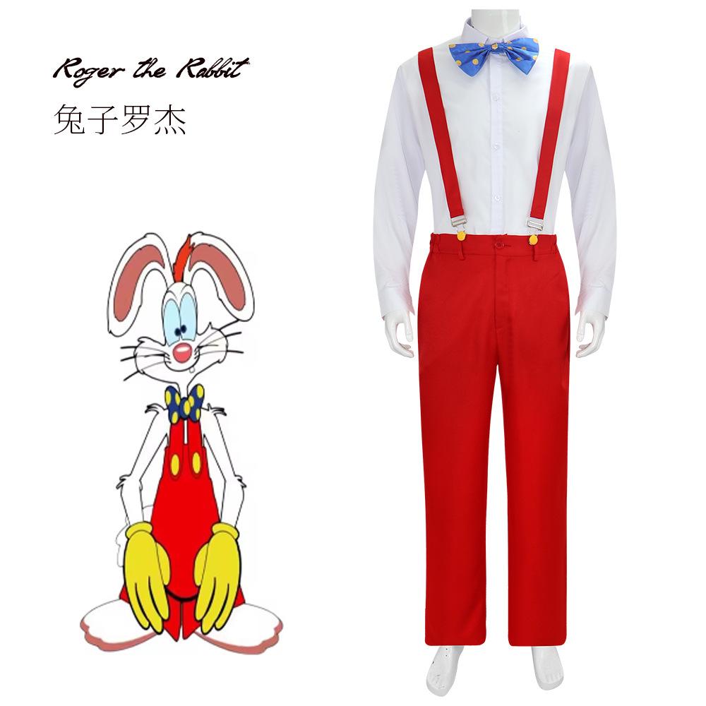 Costume Cosplay di Chi ha incastrato Roger Rabbit per Uomo Camicia Bianca Pantaloni con Bretelle Rosse Abiti con Guanti Copricapo Vestito per Festa di Halloween