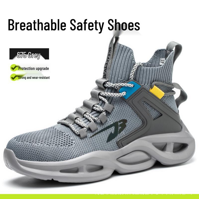 TK Flyknit High-Top Breathable Work Shoes: Wear-Resistant, Anti-Smash, and Puncture-Proof Safety Shoes for All Seasons