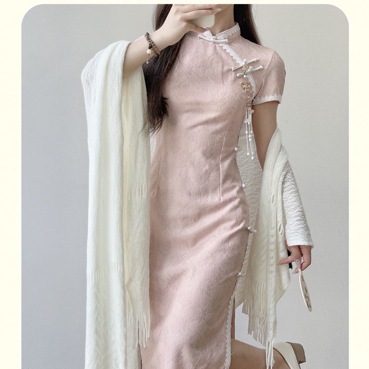 Summer new Chinese style improved small dragonfly print chic with rotator sleeves new women s cheongsam S