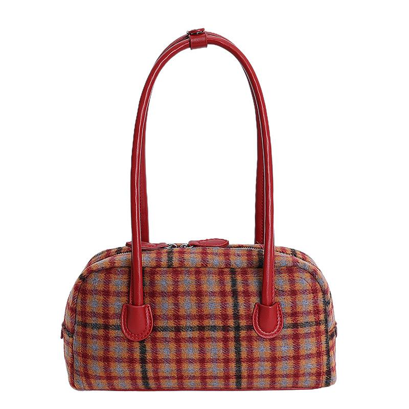 Bolsa de Ombro Único Xadrez de Lã para Mulheres 2026 Nova Coleção Outono e Inverno Nicho Luxo Leve Alta Qualidade Bolsa Feminina para o Dia a Dia
