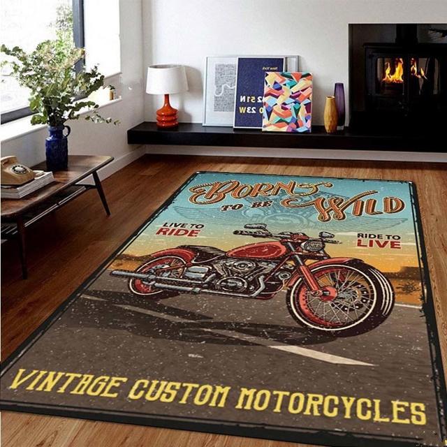 Retro Motorcycle Area Rug Carpet Moto Fans Non-slip Large Door Step Mat Bathmat for Living Room Bedroom Entrance Home Decoration