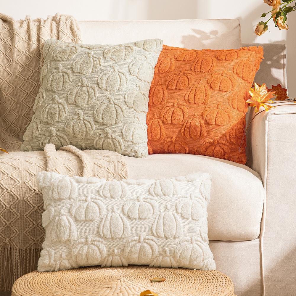 New Pumpkin Plush Pubice Pillow Embroidered Pillow Case Autumn Halloween Living Room Sofa Decorative Pillow Cushion