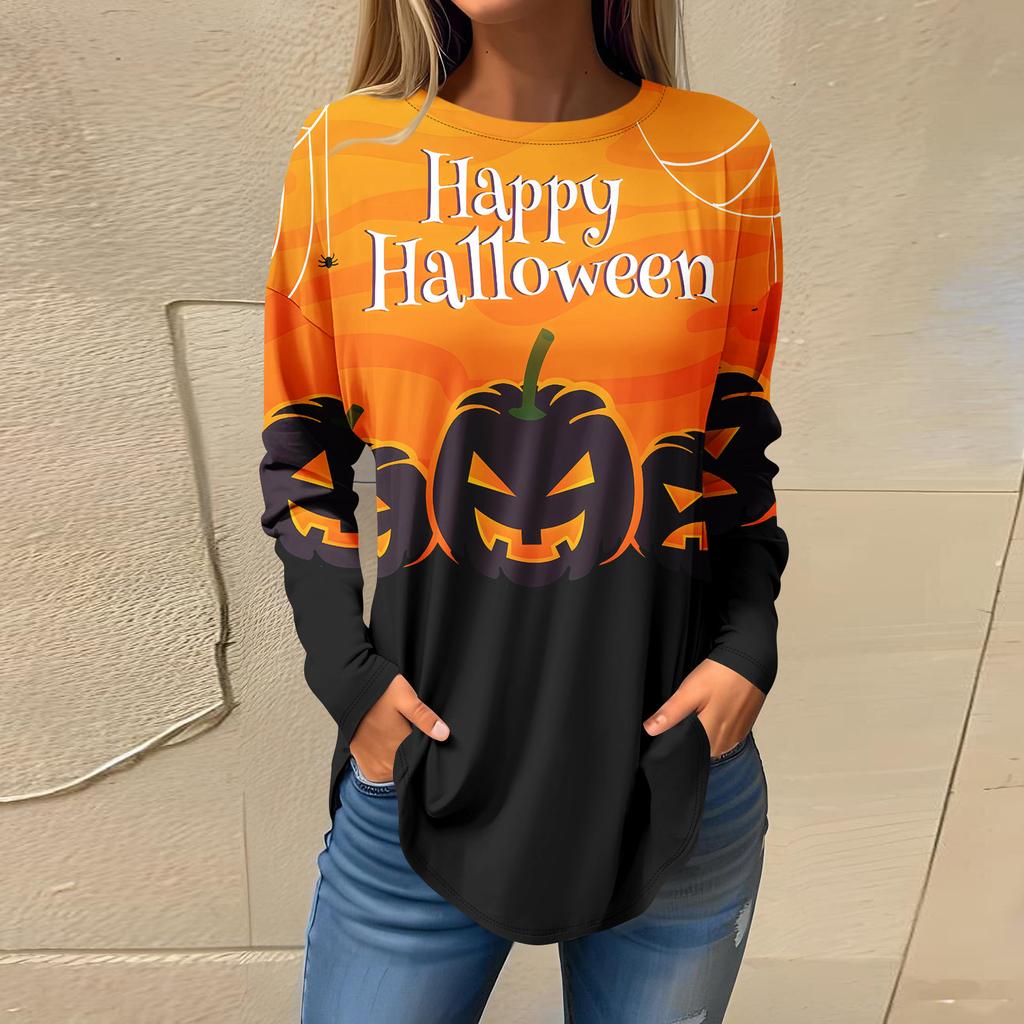 T-shirts voor Dames Herfst Casual Lange Mouw Shirts Sweatshirt Halloween Bedrukking Top Pullover