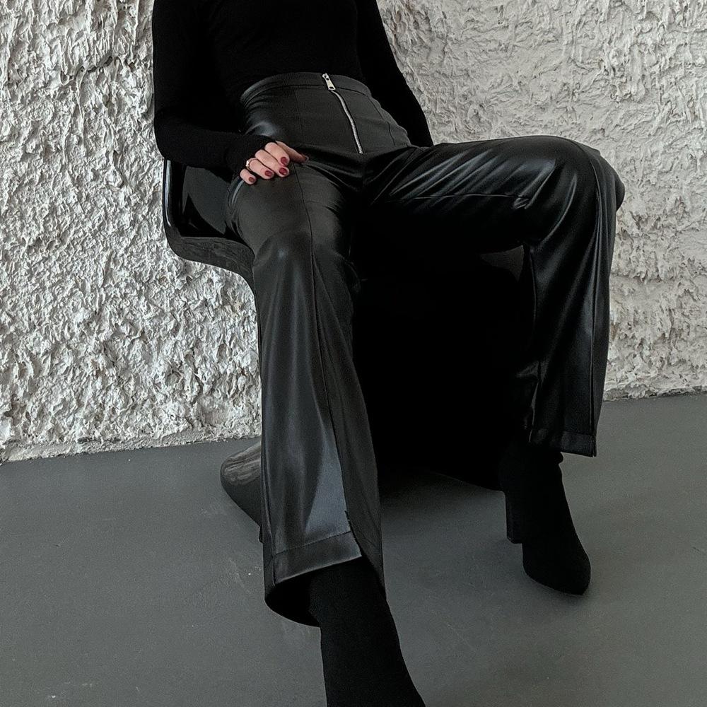 Damen Herbst und Winter Hoch taillierte dünne einfarbige lässige gerade Hose