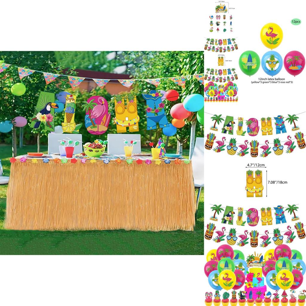 Hawaiian Theme Party Decorations Set Paper Cake Insert Balloons Bunting Flags
