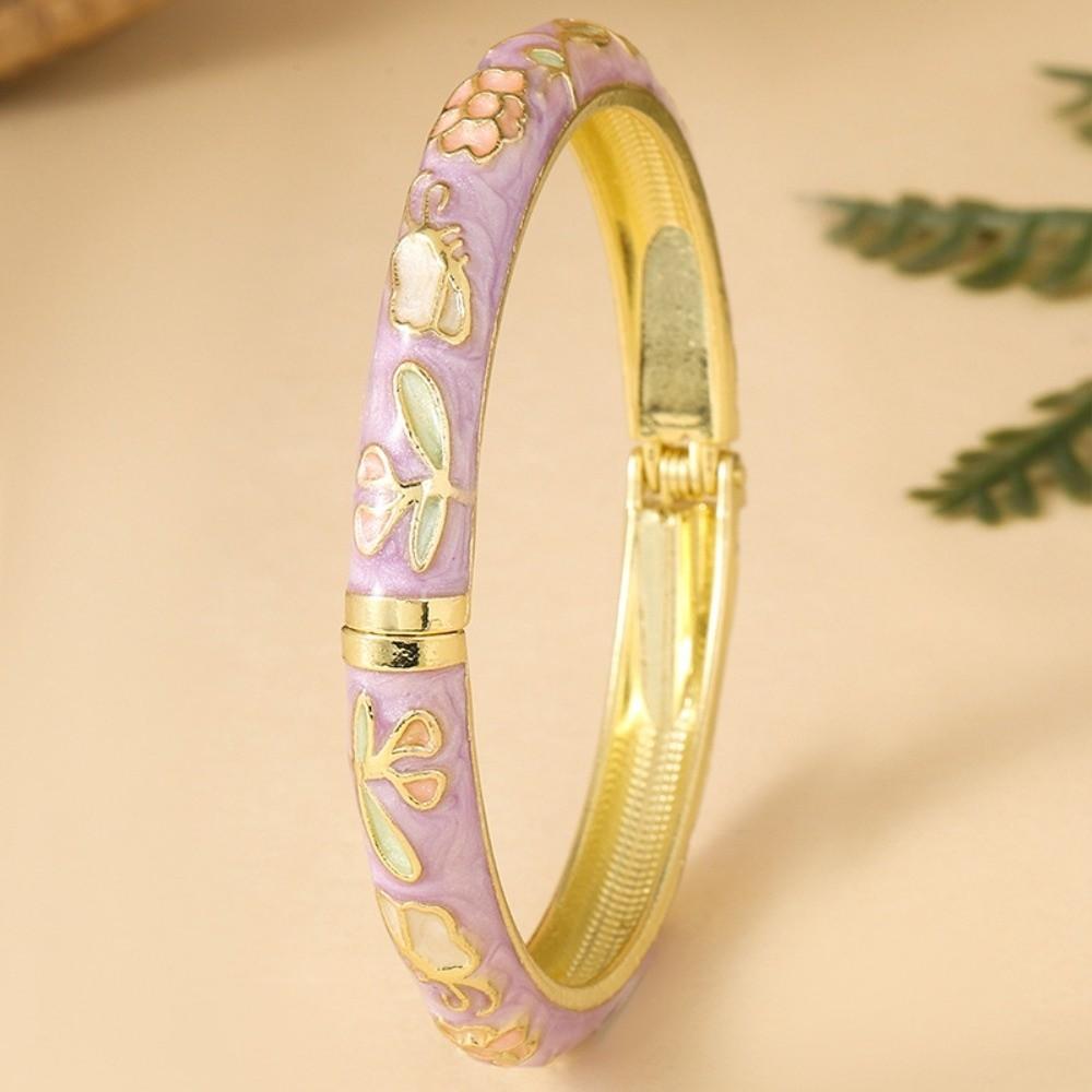 Blumiges Vintage Cloisonné Armreif Emaille Damen Handarmband Buntes Blumenarmband Damen